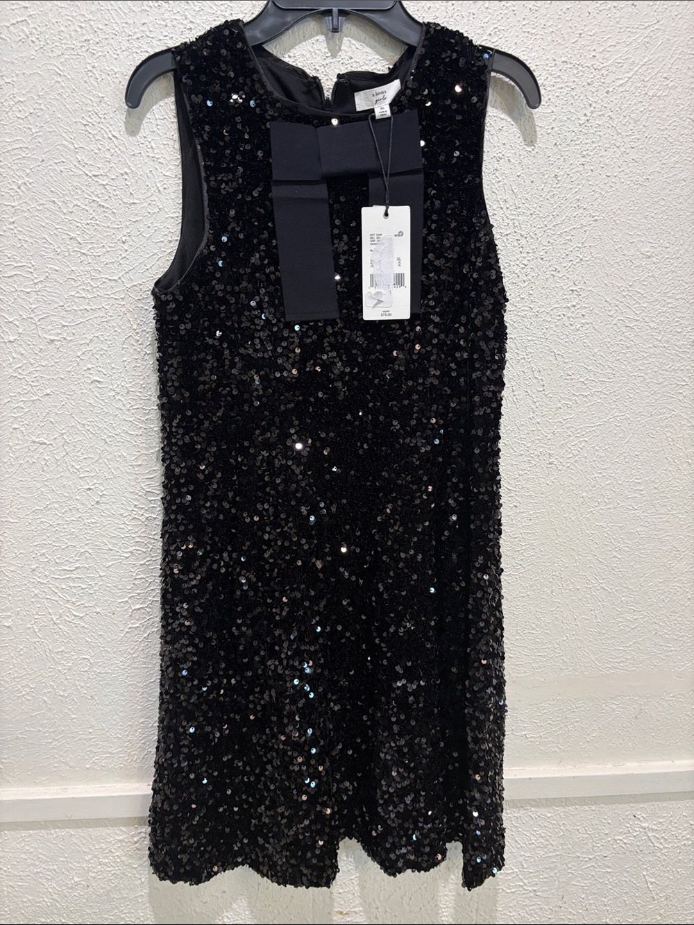 Black Sequin Bow-Accent Girls' Formal Dress